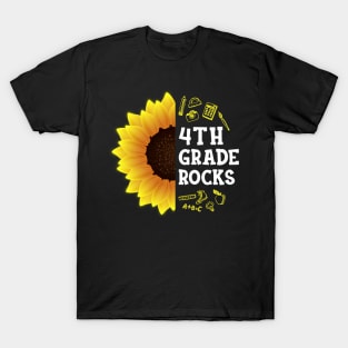 Sunflower Fourth Grade Rocks Shirt Teacher Student Kid Back To School T-Shirt